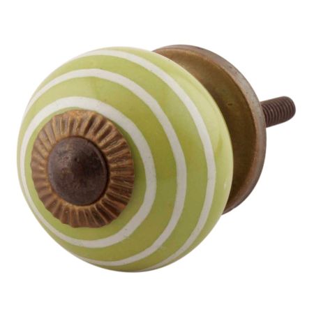 Lime Green Striped Small Ceramic Cabinet Knobs